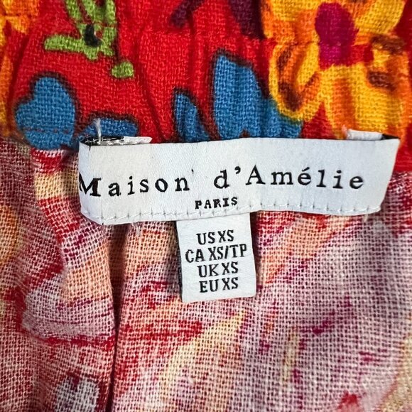 Maison d’ Amelie Floral Red Button Down Midi Skirt Sz XS - Picture 5 of 11